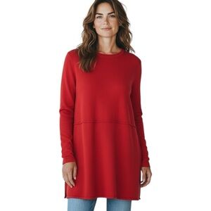 J. Jill Red Long Line Tunic Wool Blend Holiday Long Sleeve Top size Medium